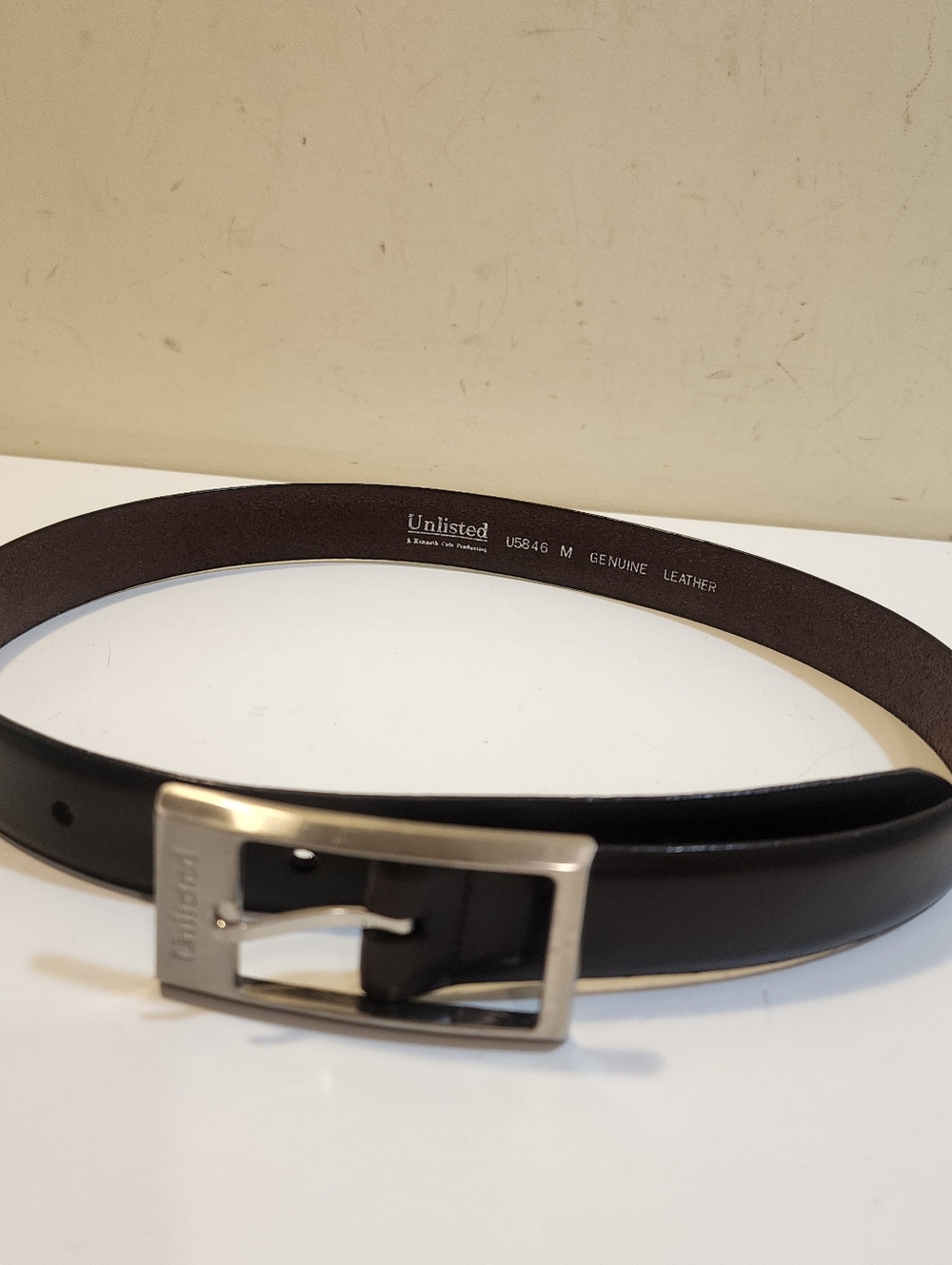Unlisted Black Leather Belt with Brushed Silver Buckle Sz M